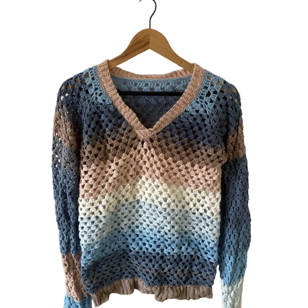 Multicolor Handmade Crocheted V-Neck Sweater